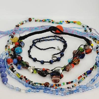 Glass Bead Multi Color Necklaces 5pc