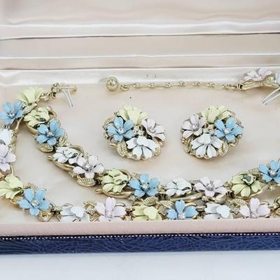 Rare Trifari Crown Jewels Floral Rhinestone Parure In Original Box 