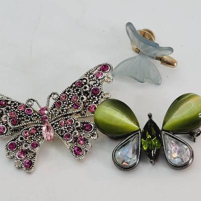 Butterfly Pins 3pc Pink Green Blue