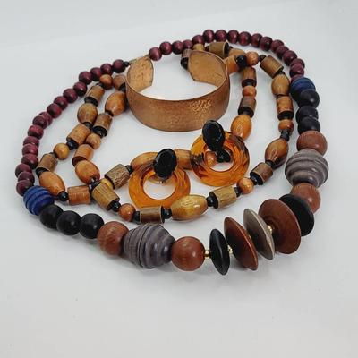 Wood Copper Lucite Autumn Tone Jewelry Collection 