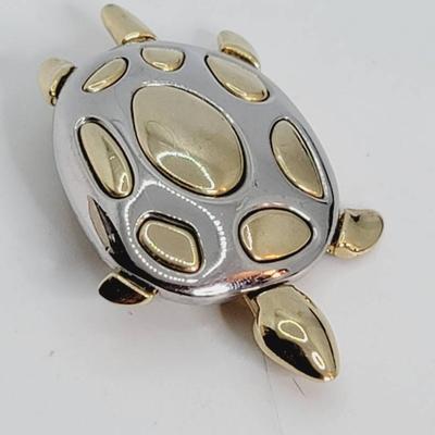 Turtle Pin Silver Gold Tone Animal Brooch