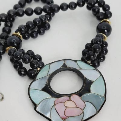 Sandee Wesolek Mother of Pearl Inlay Floral Necklace 