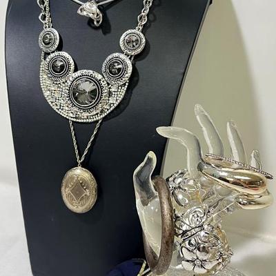 Collection of Silver-Toned & Bejeweled Jewelry 