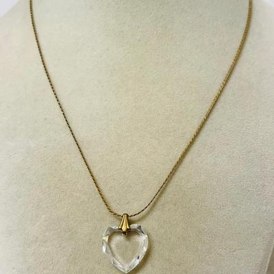 Vintage 1/20th 14K GF Crystal Heart Pendant Necklace