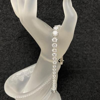 Sterling Silver CZ Signed Tennis Bracelet