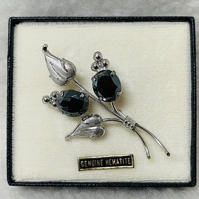 “Loran Sim” Sterling and Hematite Vintage Brooch 
