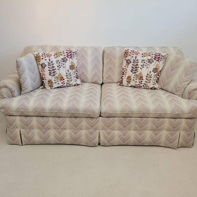 Upholstered Sleeper Sofa – Chevron Pattern with Rolled Arms & Full-Size Pull-Out Bed