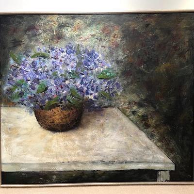 Original Oil Painting – Purple Lilacs in Basket 