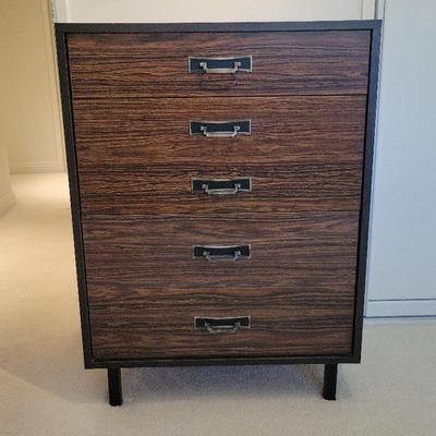 Mid-Century Modern 5-Drawer Veneer Chest with Brass Pulls