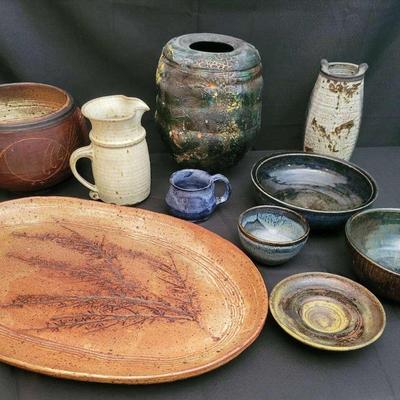 Studio Pottery Collection – 10 Handcrafted Bowls, Pitchers & Platters, Some Signed