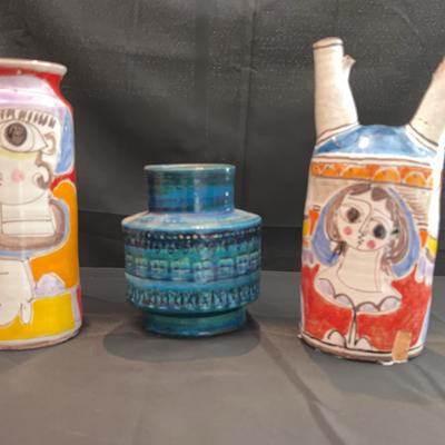 Desimone Italy Figural Pottery Vases & Bitossi-Style Blue Ceramic Vase