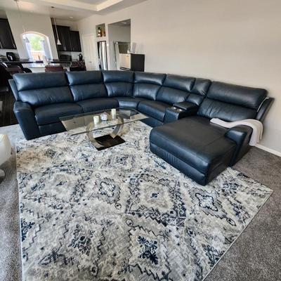 blue leather sectional with recliner and chaise  $2800