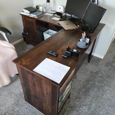 Wood L-shaped desk and console  $275