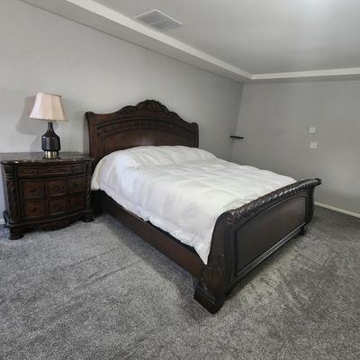 Leather and wood King size bed , nightstand, dresser w/mirror, and bench -- $2500

 og pp $3500   Mattress og pp $