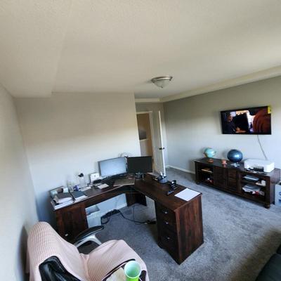Wood L-shaped desk and console  $275