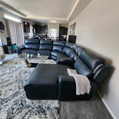 blue leather sectional with recliner and chaise  $2800