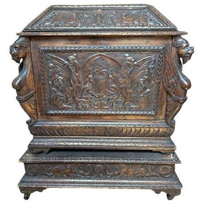 Lot 001-005   
17th C Griffon Carved Cassone Coffer