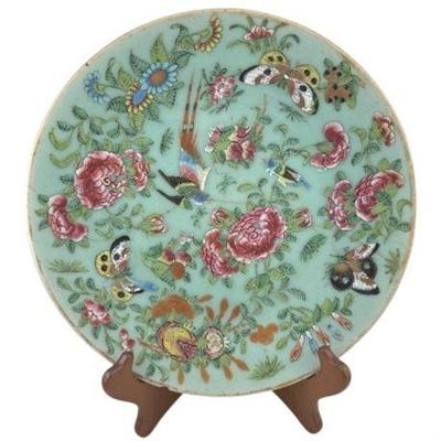 Lot 005  
Canton Famille Rose Chinese Export Porcelain Celadon-Ground Plate