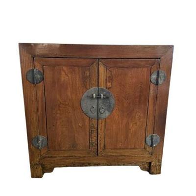 Lot 100-007  
Antique Chinese Mid-Height Lacquered Ming Style Wedding Cabinet