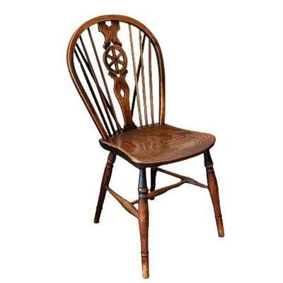 Lot 026-001   
Early 19th C Wheel Back Windsor Side Chair