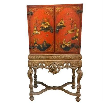 Lot 018-002 
Chinoiserie Cabinet, on Gilded Carved Stand, 19th C