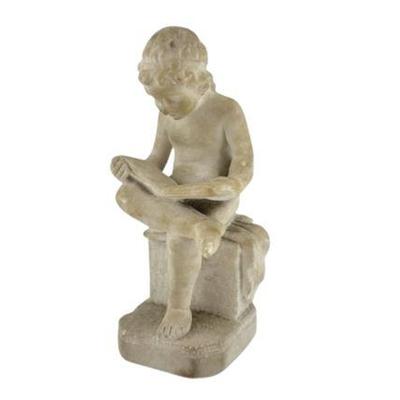 Lot 009   
Antique Classical Carved Marble Sculpture of a Boy with Book, Circa 1890