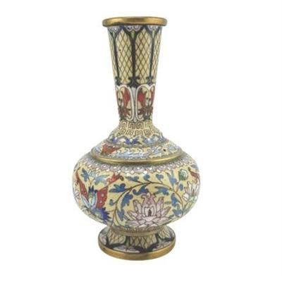 Lot 018 
Mid 20th Century Enameled/Brass Chinese Cloisonné Vase