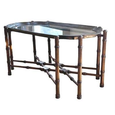 Lot 006-002   
Bamboo Coffee Table With Glass and Brass Tray Top