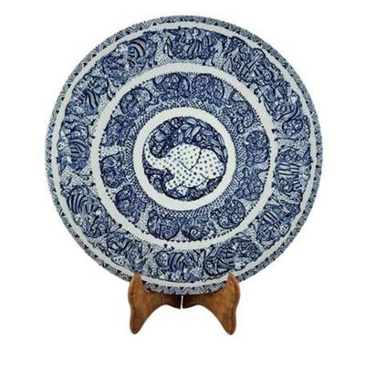 Lot 100-070  
Bjorn Wiinblad Nymolle Denmark "Elephant" Blue Porcelain Plate