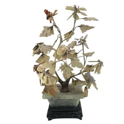 Lot 006  
Chinese Carved Soapstone, Agate and Jade Bonsai Tree