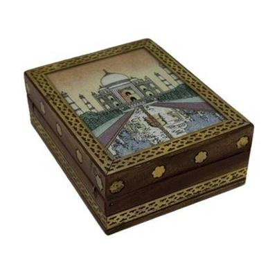 Lot 101   
Vintage Taj Mahal Painted Glass Box with Brass Inlays
