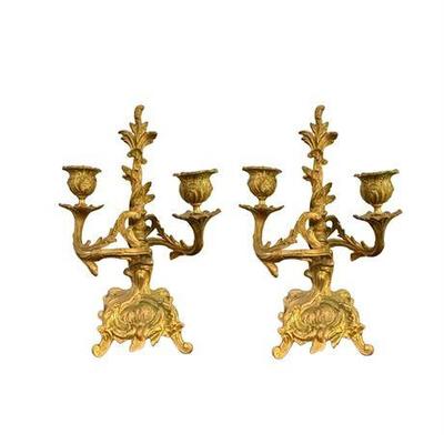 Lot 022   
French Rococo Style Cast and Gold Gilt Candlesticks, Antique, Pair