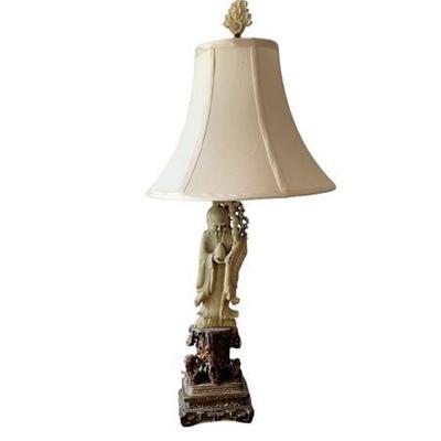 Lot 005-002  
Mid Century Chinese Soapstone Carved Immortal Table Lamp