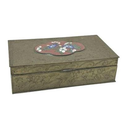 Lot 090-099  
Vintage Chinese Painted Enamel And Brass Cigarette Box