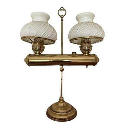Lot 045   
Late 19th C Converted Double Candle Brass Student Lamp