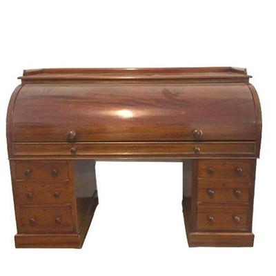Lot 033   
Antique English Walnut Cylinder Desk
