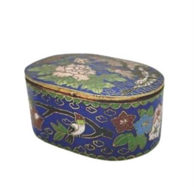 Lot 100-001  
Antique Chinese Floral Cloisonné Enamel & Brass Lidded Box