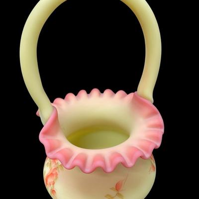 LS309 - Fenton Burmese Uranium Glass Basket 