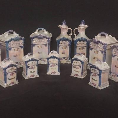 LS221 - German White and Block Iridescent Porcelain Canister Set