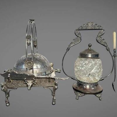 LS108 - Late 19th C. Reed & Barton Silverplate Butter Dish and Pickle Castor