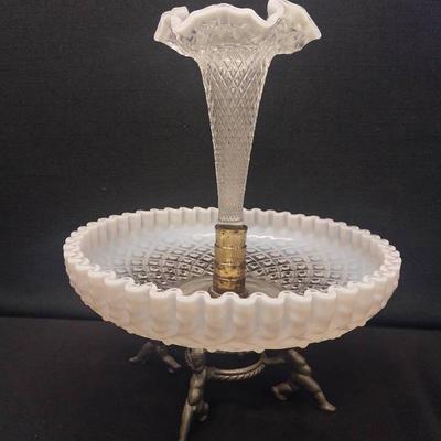 LS231 Victorian Milk Glass Epergne By Henry Turn