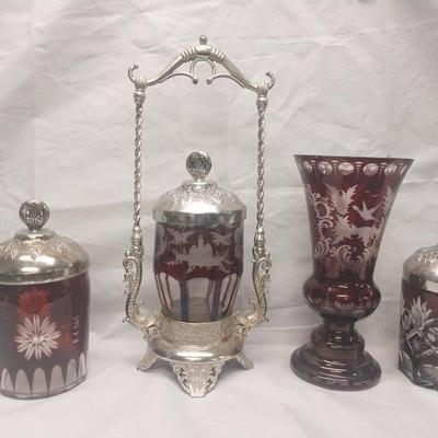 LS225 - Red Bohemian Glass Lot