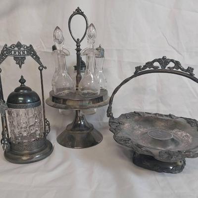 LS252 - Meridian Cruet, New Haven Pickle Jar, Art Nouveau Basket