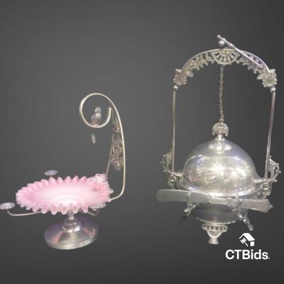 LS237 - Parrot with Pink Ruffle, Glass and Mechanical Butter Dish