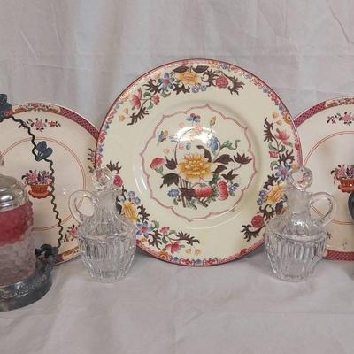 LS251 - Hobnail Serving ware, Cruet, Spode Plates, Decorative Spoons