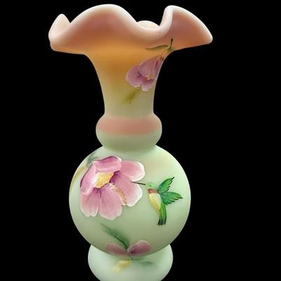 LS103 - Fenton Lotus Mist Burmese Vase 7” - Signed