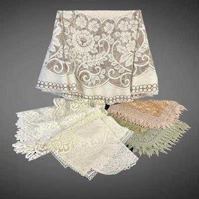 LS115 - Collection of Lace and Fringe Table Linens (7 pcs)