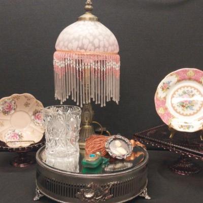 LS246 - Pink Boudoir Lamp and Vintage Accessories 