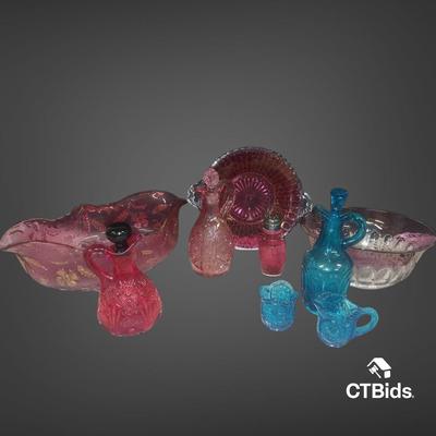 LS202 - Assorted Vintage Pressed and Colored Glass – 10-Piece Lot