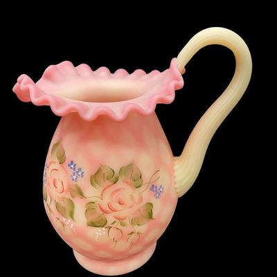 LS304 - Fenton Burmese Diamond Optic Rose Pitcher